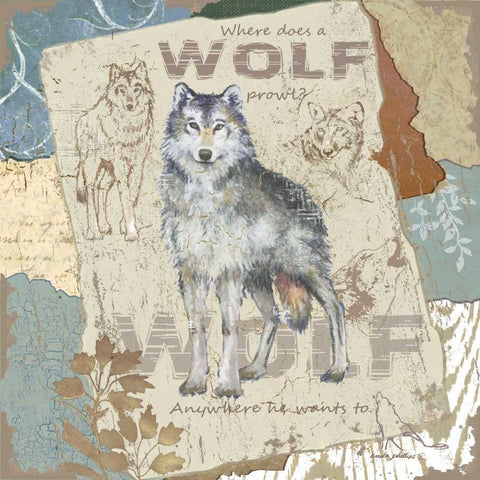 Wolf Prowl Black Modern Wood Framed Art Print with Double Matting by Phillips, Anita