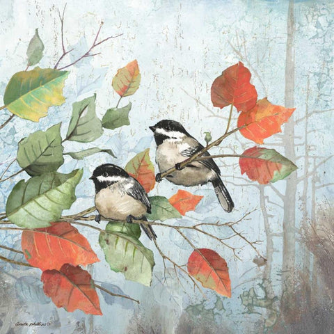 Chickadees Black Modern Wood Framed Art Print by Phillips, Anita