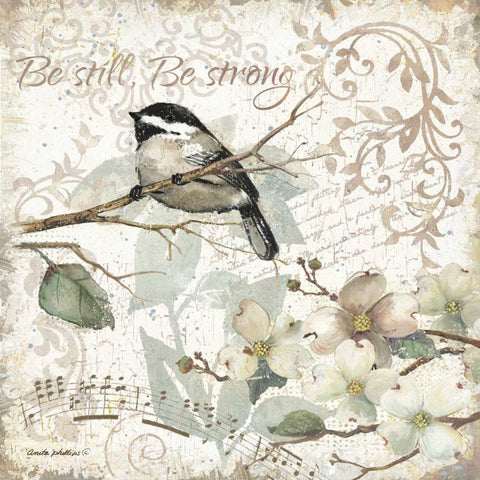 Be Still - Be Strong White Modern Wood Framed Art Print with Double Matting by Phillips, Anita