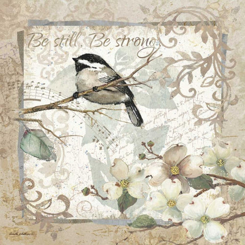 Be Still - Be Strong - Border Black Ornate Wood Framed Art Print with Double Matting by Phillips, Anita