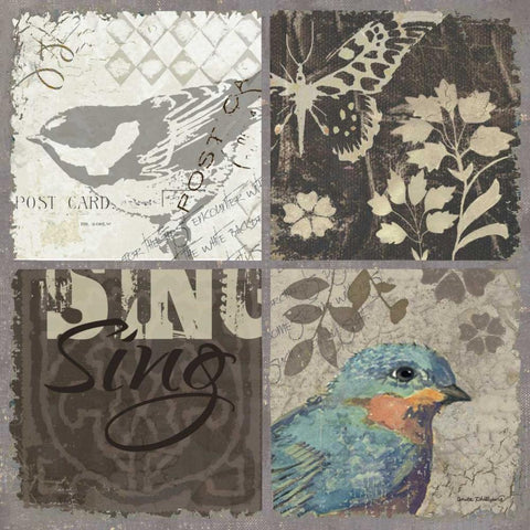 Bird 4 Patch I Gold Ornate Wood Framed Art Print with Double Matting by Phillips, Anita