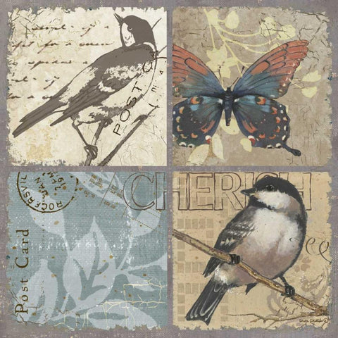 Bird 4 Patch II Gold Ornate Wood Framed Art Print with Double Matting by Phillips, Anita