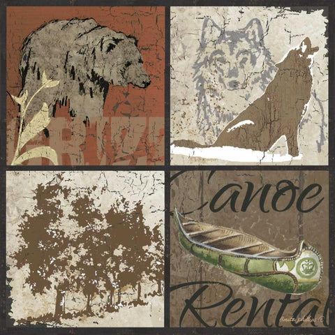 Canoe Rentals Black Ornate Wood Framed Art Print with Double Matting by Phillips, Anita