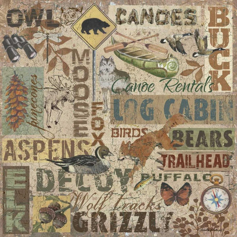 Lodge Collage Black Modern Wood Framed Art Print by Phillips, Anita