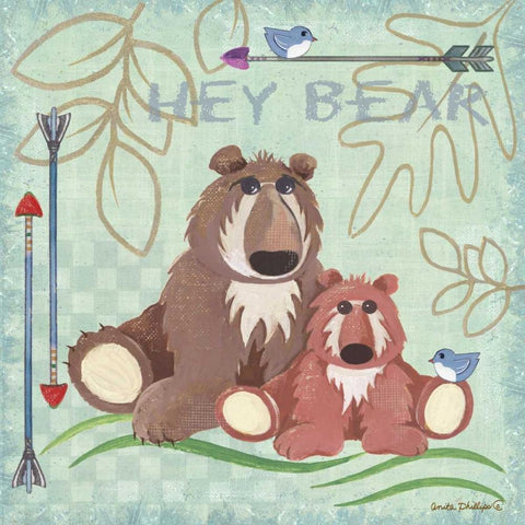 Lil Boys Bears Green White Modern Wood Framed Art Print by Phillips, Anita