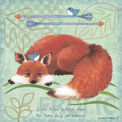 Lil Boys Fox Green Gold Ornate Wood Framed Art Print with Double Matting by Phillips, Anita