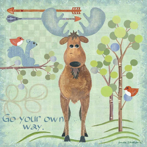 Lil Boys Moose Green White Modern Wood Framed Art Print with Double Matting by Phillips, Anita