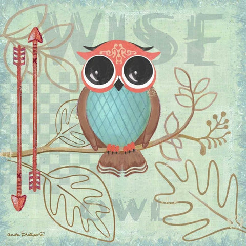 Lil Boys Owl Green Gold Ornate Wood Framed Art Print with Double Matting by Phillips, Anita