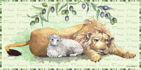 Lion and Lamb Black Ornate Wood Framed Art Print with Double Matting by Phillips, Anita