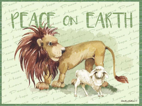 Lion and Lamb Cartoon White Modern Wood Framed Art Print with Double Matting by Phillips, Anita