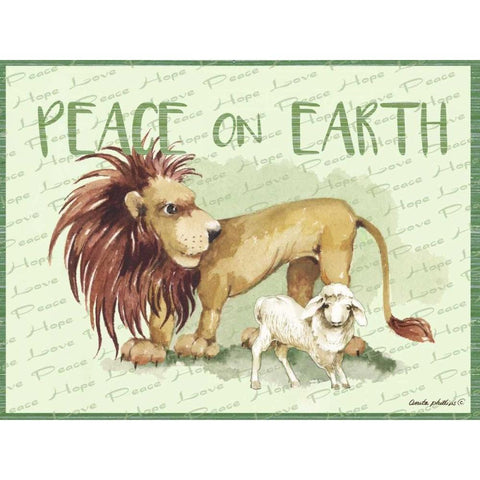 Lion and Lamb Cartoon Black Modern Wood Framed Art Print by Phillips, Anita
