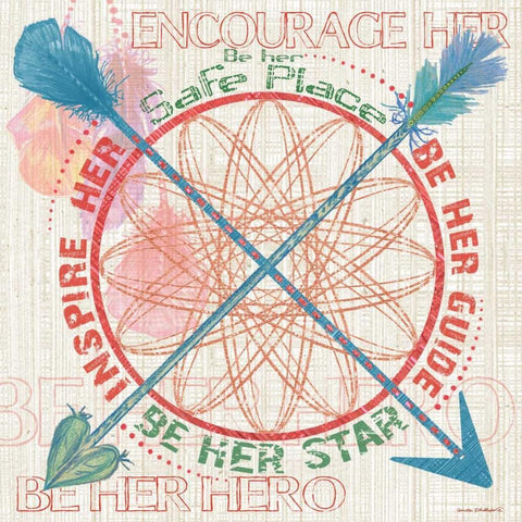 Girls Dream Catcher Black Ornate Wood Framed Art Print with Double Matting by Phillips, Anita