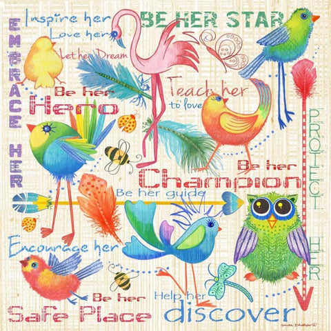 Lil Bird Sampler Black Ornate Wood Framed Art Print with Double Matting by Phillips, Anita