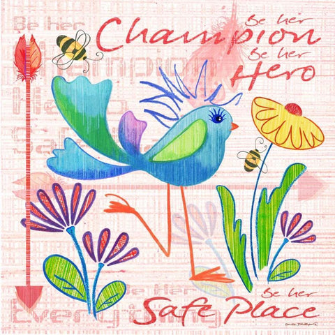 Lil Bird V White Modern Wood Framed Art Print with Double Matting by Phillips, Anita