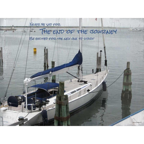 Blue Sail Boat Black Modern Wood Framed Art Print with Double Matting by Phillips, Anita