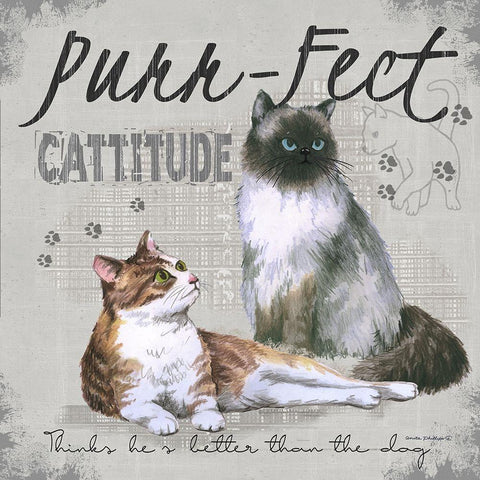 Cattitude Black Ornate Wood Framed Art Print with Double Matting by Phillips, Anita