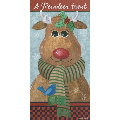 A Reindeer Treat Gold Ornate Wood Framed Art Print with Double Matting by Phillips, Anita