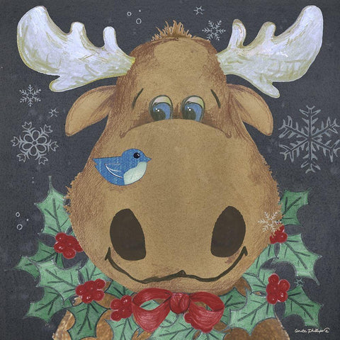 Christmas Moose Black Modern Wood Framed Art Print with Double Matting by Phillips, Anita
