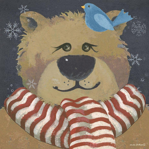 Christmas Bear Black Ornate Wood Framed Art Print with Double Matting by Phillips, Anita