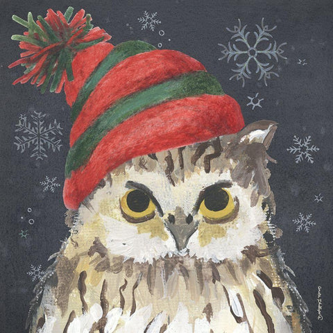 Christmas Owl Black Ornate Wood Framed Art Print with Double Matting by Phillips, Anita
