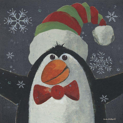 Christmas Penguin Black Ornate Wood Framed Art Print with Double Matting by Phillips, Anita