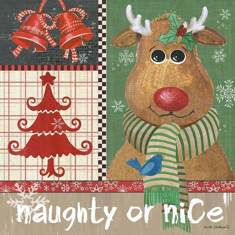 Naughty or Nice White Modern Wood Framed Art Print with Double Matting by Phillips, Anita