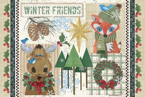 Winter Friends Black Ornate Wood Framed Art Print with Double Matting by Phillips, Anita