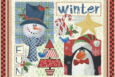 Winter Fun Black Ornate Wood Framed Art Print with Double Matting by Phillips, Anita