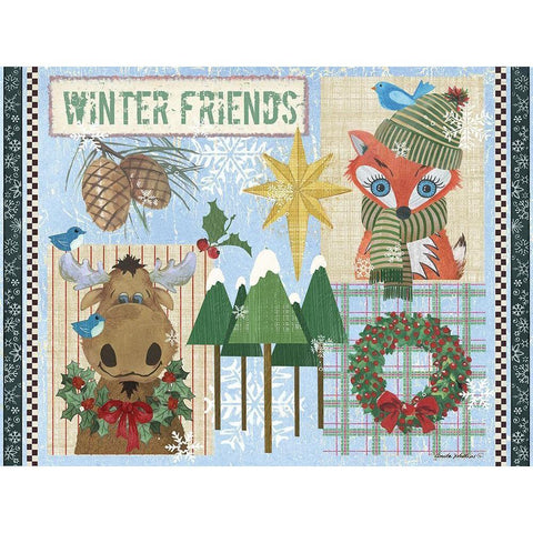 Winter Friends Blue White Modern Wood Framed Art Print by Phillips, Anita