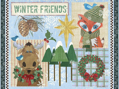 Winter Friends Blue White Modern Wood Framed Art Print with Double Matting by Phillips, Anita