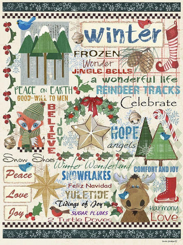 Winter Sampler Black Ornate Wood Framed Art Print with Double Matting by Phillips, Anita