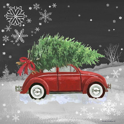 Red Car on Black Black Modern Wood Framed Art Print by Phillips, Anita