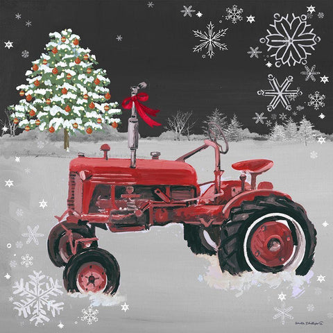 Red Tractor on Black Gold Ornate Wood Framed Art Print with Double Matting by Phillips, Anita