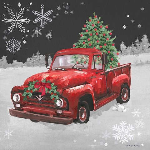 Red Truck on Black Black Ornate Wood Framed Art Print with Double Matting by Phillips, Anita