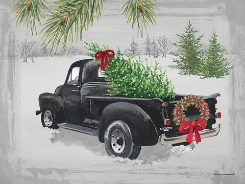 Old Black Truck White Modern Wood Framed Art Print with Double Matting by Phillips, Anita