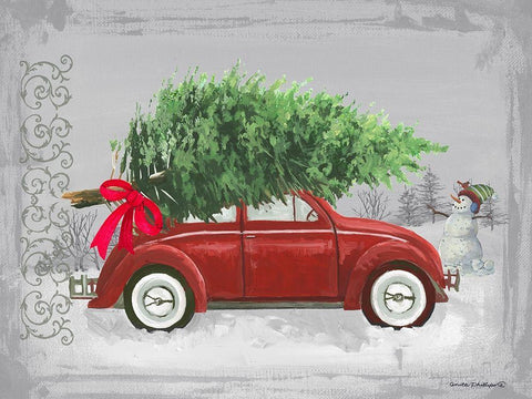 Little Red Car White Modern Wood Framed Art Print with Double Matting by Phillips, Anita