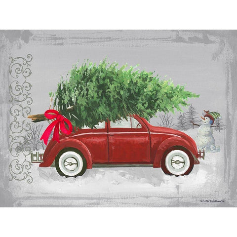 Little Red Car Black Modern Wood Framed Art Print by Phillips, Anita