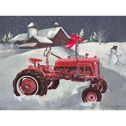 Old Tractor and Barn Black Modern Wood Framed Art Print with Double Matting by Phillips, Anita