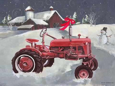 Old Tractor and Barn Black Ornate Wood Framed Art Print with Double Matting by Phillips, Anita