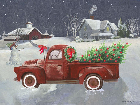 Old Truck and House II White Modern Wood Framed Art Print with Double Matting by Phillips, Anita