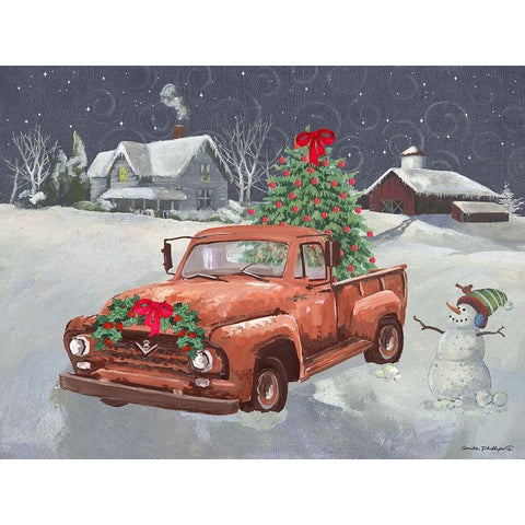 Old Truck and House Gold Ornate Wood Framed Art Print with Double Matting by Phillips, Anita