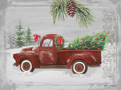 Red Truck White Modern Wood Framed Art Print with Double Matting by Phillips, Anita