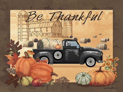 Be Thankful Black Ornate Wood Framed Art Print with Double Matting by Phillips, Anita