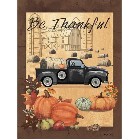 Be Thankful III Black Modern Wood Framed Art Print with Double Matting by Phillips, Anita