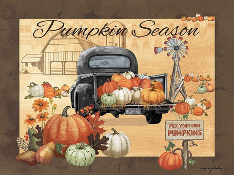 Pumpkin Season Black Ornate Wood Framed Art Print with Double Matting by Phillips, Anita