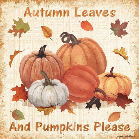 Pumpkins Please Gold Ornate Wood Framed Art Print with Double Matting by Phillips, Anita