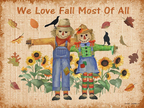 We Love Fall White Modern Wood Framed Art Print with Double Matting by Phillips, Anita