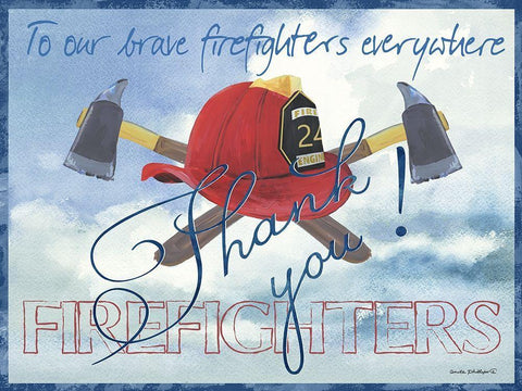 Thank You Firefighters Black Ornate Wood Framed Art Print with Double Matting by Phillips, Anita