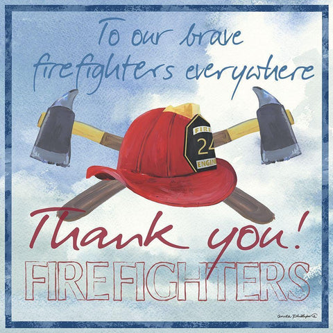 Thank You Firefighters Sq. Gold Ornate Wood Framed Art Print with Double Matting by Phillips, Anita