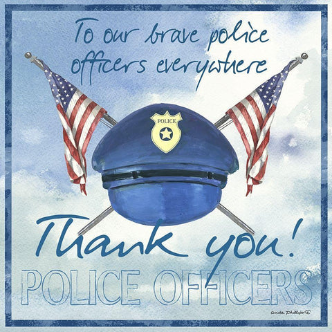 Thank You Police Officers Sq. White Modern Wood Framed Art Print by Phillips, Anita